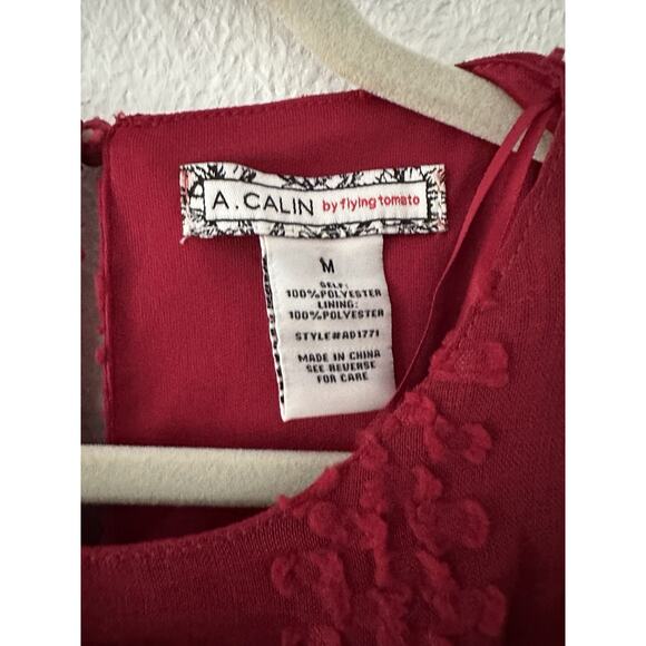 A. CALIN by Flying Tomato Dress Sz M Red Rosette Whimsical Balloon Sleeves Boho - Picture 5 of 14